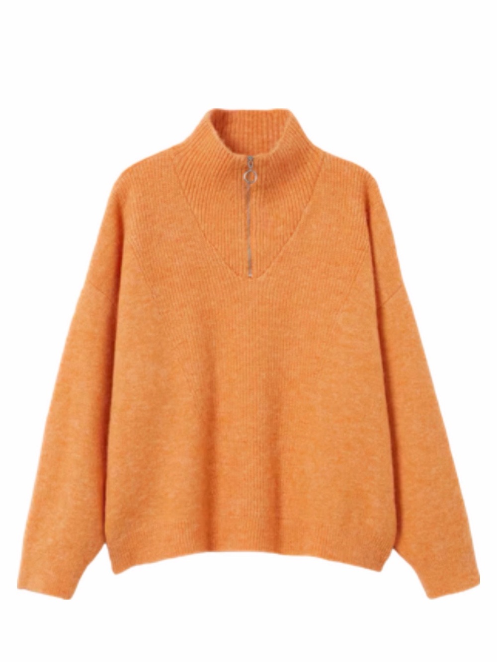 Mango Orange Half-Zip Funnel Neck Sweater